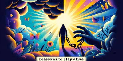A blog cover image inspired by Matt Haig's 'Reasons to Stay Alive'. The image should capture the essence of Haig's journey through depression and his .png