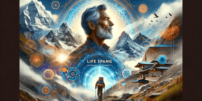  A cinematic blog cover image focusing on the themes of vitality, longevity, and the Himalayan trekking experience. The image portrays an individual (C.png
