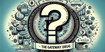 A blog cover image for the text 'Bitcoin - The Gateway Drug'. The image should embody the transformative journey and insights inspired by the B.png
