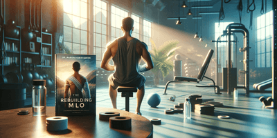 A cinematic blog cover image depicting the theme of overcoming physical challenges and finding strength. The image shows a serene and inspiring gym se.png